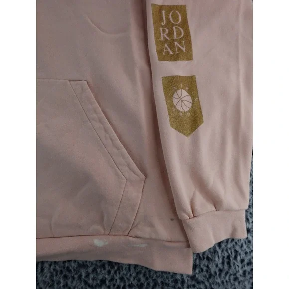 Jordan Pink Fleece Hoodie Gold Jumpman Logo Pullover Sweatshirt Size L Sample